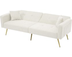Imperatoris - Slaapbank met Kussens en Zijdelingse Opbergzakken - 2-Zitsbank - Uitklapbaar Zetelbed - Logeerbed - Slaapfunctie - Hoekbank - Bedbank - Vouwbed - 64 x 175 x 72 cm - Wit