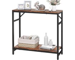Imperatoris - Smalle Consoletafel met 2 Steunstangen - 2 Niveaus Salontafel - Entreetafel - Haltafel - Sidetable - Wandtafel - Dressoirtafel - Sidetafel - Gangtafel - Banktafel - Bijzettafel - Industrieel - 75 x 24 x 75 cm - Rustiek Bruin