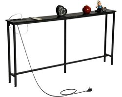 Imperatoris - Smalle Consoletafel met Laadstation - Salontafel - Entreetafel - Haltafel - Sidetable - Wandtafel - Console Tafel - Dressoirtafel - Sidetafel - Gangtafel - Banktafel - Bijzettafel - Industrieel - 160 x 20 x 80.5 cm - Zwart