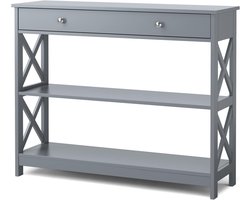 Imperatoris - Smalle Consoletafel met Lade en 2 Planken - Salontafel - Entreetafel - Haltafel - Sidetable - Wandtafel - Dressoirtafel - Sidetafel - Gangtafel - Banktafel - Bijzettafel - Industrieel - 100 x 30 x 80 cm - Grijs