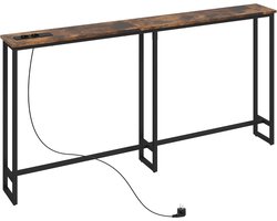 Imperatoris - Smalle Consoletafel met Stopcontacten en USB - Salontafel - Entreetafel - Haltafel - Sidetable - Wandtafel - Console Tafel - Dressoirtafel - Sidetafel - Gangtafel - Banktafel - Bijzettafel - Industrieel - 160 x 20 x 80 cm - Bruin