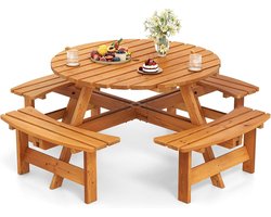 Imperatoris - Tuinmeubelset - Tuintafel met Parasolgat en 4 Banken - Picknicktafel Set - Tuinset - Tuinsets - Balkonset - Bistroset voor Buiten - Hout - Geel - 178 x 178 x 70 cm