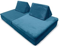 Imperatoris - XXL-Slaapbank - Pluizige Corduroy Overtrek - Uitklapbaar Zetelbed - Logeerbed - Slaapfunctie - Hoekbank - Bedbank - Vouwbed - 84 x 168 x 57 cm - Blauw
