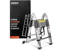 Imtex Telescopische Vouwladder - Vouwladder - 7-treeds - 4.40m Werkhoogte - Softclose - Anti-slip Aluminium