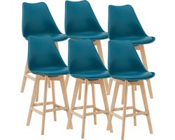In And OutdoorMatch Barkruk Oren - Set van 6 - Imitatieleer en Beuken - 105x48x58 cm - Turkoois - Modern design
