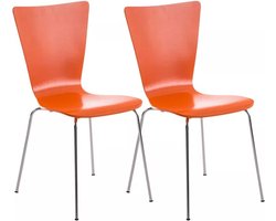 In And OutdoorMatch Bezoekersstoel Maximo - Houten stoel oranje - Set van 2 - Met rugleuning - Vergaderstoel - Zithoogte 45cm