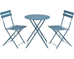In And OutdoorMatch Bistroset Nola - Metalen Tuintafel - Met 2 Tuinstoelen - Turkoois - Opvouwbaar