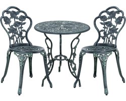 In And OutdoorMatch Bistroset Stanton - Balkonset - Gietijzeren Tuintafel en 2 Tuinstoelen - Groen - Stijlvol Design