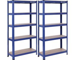 In And OutdoorMatch Bizu stellingkast Giovanny - Set van 2 - Opbergrek - Metaal - 130 kg draagvermogen - Verstelbaar - 30 x 75 x 150 cm - Blauw