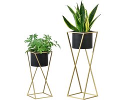 In And OutdoorMatch Bloempot Alana - Op Standaard - Metaal - Set van 2 - Zwart en Goudkleurig - Stijlvol Design
