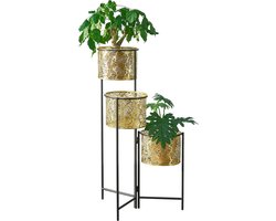 In And OutdoorMatch Bloempot Vincenza - Op Standaard - Zwart en Messing - Metaal - Set van 3 - Opvouwbaar - Modern design