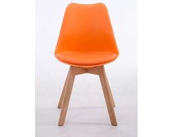 In And OutdoorMatch Leren vergaderstoel Henry - Oranje hout - Zonder armleuning - Bezoekersstoel - Kantinestoel - Wachtkamerstoel - Eetkamerstoel - 47cm