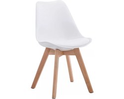 In And OutdoorMatch Leren vergaderstoel Nigel - Wit hout - Zonder armleuning - Bezoekersstoel - Kantinestoel - Wachtkamerstoel - Eetkamerstoel - 47cm