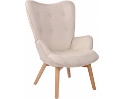 In And OutdoorMatch Luxe loungestoel Michaela - Eetkamerstoel - Creme stof - Houten poten - Set van 1 - Zithoogte 49 cm - Deluxe