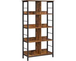 In And Outdoormatch Open Boekenkast Miguel - voor Kantoor - Woonkamer - Slaapkamer - Cordelia0x33x149cm - Industrieel Design - Vintage Bruin/Zwart