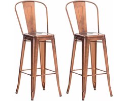 In And OutdoorMatch Rustieke Barkruk Vicente - Koper - Industrieel Design - Set van 2 - Rugleuning - Voetsteun - Voor Keuken en Bar - Metalen Zitting