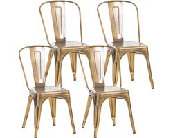 In And OutdoorMatch Rustieke Stoelen Muriel - Messing - Industrieel Design - Rugleuning - Voor Keuken en Bar - Metalen Zitting