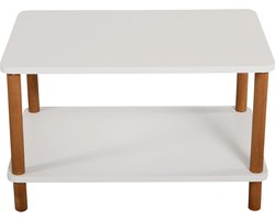 In And OutdoorMatch Salontafel Fred - Rechthoek - 43x70x44 cm - Wit en Houtkleurig - Spaanplaat en Beukenhout - Modern Design