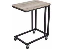 In And OutdoorMatch Salontafel Marion - met Wieltjes C Vorm - Verrijdbare Salontafel - 50x35x60cm - Woonkamertafel - met Metalen Onderstel - voor Koffie en Laptop - Industrieel Design - Greige/Zwart