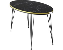 In And OutdoorMatch Salontafel Matteo - Ovaal - 41x90x50 cm - Marmer Zwart en Goud - Spaanplaat en Metaal - Stijlvol design