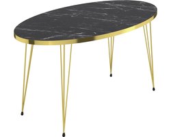 In And OutdoorMatch Salontafel Roland - Ovaal - 43x90x50 cm - Marmer Zwart en Goud - Spaanplaat en Metaal - Stijlvol design