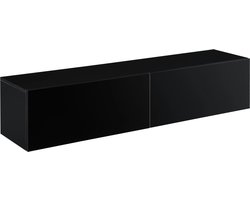 In And OutdoorMatch Zwevende Kast Ines - 140x33x30 cm - Zwart Hoogglans - Spaanplaat - Decoratief Design