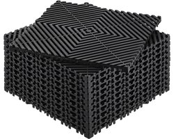 In elkaar grijpende drainagematten – 30,5 x 30,5 cm, set van 12 modulaire antislipmatten, zwarte PP-drainagevloer- en douchetegels.