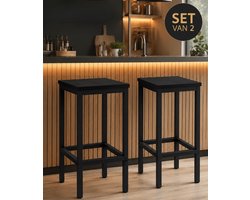 IN-HOMEXL - Barkrukken Set van 2 - Industriële Barkrukken voor Keuken en Bar - Houtlook/Zwart - 30x40x65 cm
