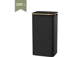 IN-HOMEXL Wasmand met Deksel 100L - Smal & Opvouwbaar - Uitneembare Waszak - Metalen Frame - Zwart