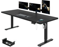 In Hoogte Verstelbaar Bureau 160 x 80 cm, Elektrisch Staand Bureau met Kabelgoot en USB-aansluiting, Ergonomische Sta-Zittafel, Kantoortafel, Zwart