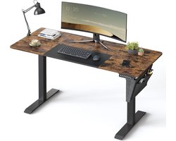 In hoogte verstelbaar bureau elektrisch 60 x 140 cm traploos verstelbaar met geheugenfunctie vintage bruin-basiszwart LSD016X01