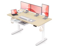 In hoogte verstelbaar bureau met lade beige 140x60cm