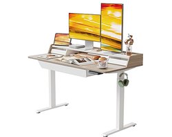 In hoogte verstelbaar elektrisch bureau 140 x 65 cm - Ergonomisch kantoormeubilair met 3 lades