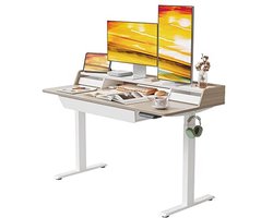 In hoogte verstelbaar elektrisch bureau 140 x 65 cm - Ergonomisch kantoormeubilair met 3 lades