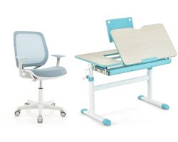 In Hoogte Verstelbaar Kinderbureau + Draaibare Kinderstoel Set Bureau & Bureaustoel-Blauw