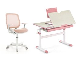 In Hoogte Verstelbaar Kinderbureau + Draaibare Kinderstoel Set Bureau & Bureaustoel-Roze