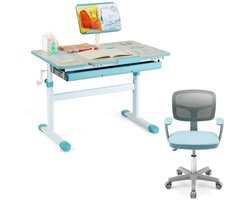 In Hoogte Verstelbaar Kinderbureau en Bureaustoel Blauwe Ergonomische Tafel en Draaibare Mesh-Zitting