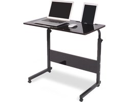 In hoogte verstelbaar laptoptafel, computertafel met tablet-sleuf, 80 x 40 cm, pc-tafel, salontafel, verzorgingstafel, bijzettafel met wieltjes, zwart 05#3-80BK-BH