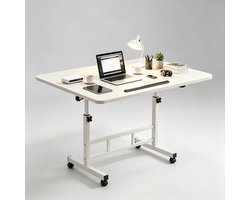 In hoogte verstelbaar mobiel bureau draagbaar laptopbureau compact staand bureau op wielen geschikt voor thuiswerkplek (80*40*65-87 cm crèmewit)