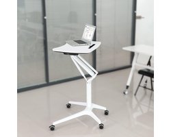 in hoogte verstelbaar sta-bureau, laptoptafel, verrijdbaar met wielen, ook geschikt als zitbureau, wit LAD02WT