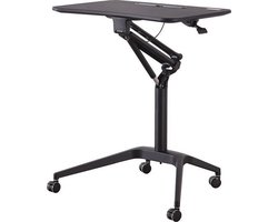 in hoogte verstelbaar sta-bureau, laptoptafel, verrijdbaar met wielen, ook geschikt als zitbureau, zwart