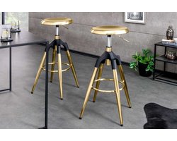 In hoogte verstelbare barkruk INDUSTRIAL goud zwart metaal rond draaibaar industrieel design - 43654