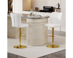In hoogte verstelbare barkrukken in een set van twee, 360° draaibaar. Luxe barkrukken in een wit-goud design, gemaakt van waterafstotend PU-leer, geschikt voor keukeneilanden. Verkrijgbaar in diverse kleuren.