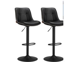 In Hoogte Verstelbare Barkrukken Set van 2 – 360° Draaibare Barstoelen met Rugleuning, Voetensteun & Gewatteerde PU-Lederen Zitting – Ergonomische Comfort Krukken voor Keuken, Eiland & Bar – Ink Zwart – Modern Design