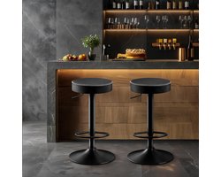 In Hoogte Verstelbare Barkrukken Set van 2 – 360° Draaibare Microvezel Leren Barstoelen zonder Rugleuning met Voetsteun – Industrieel, Comfortabel & Huisdiervriendelijk – 41.5D x 41.5W x 85.5H cm – 150 kg Draagkracht – Zwart