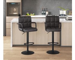 In Hoogte Verstelbare Barkrukken Set van 2 – Bistro Barstoelen met Rugleuning en Voetsteun – Fluwelen Zitting, Draaibaar & Comfortabel – 48D x 51W x 116H cm – 150 kg Draagkracht – Antiek Modern Design, Antraciet