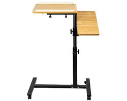 In hoogte verstelbare bedtafel met wieltjes - multifunctionele roltafel voor medisch gebruik - 61 x 44 cm, natuurlijk hout