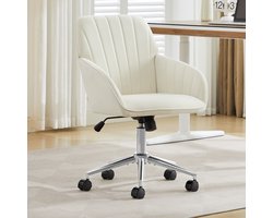 In hoogte verstelbare bureaustoel - draaistoel - bureaustoel - computerstoel - 9 cm hoogteverstelling - 360° draaibaar - geschikt voor thuis en slaapkamer - met rugleuning - geschikt voor langdurig zitten - 62 cm (L) x 60 cm (B) x 97 cm (H) - wit