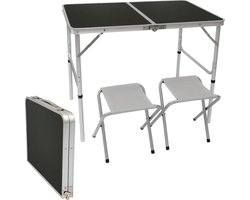 In hoogte verstelbare campingtafel 90x60x70 cm incl. 2 inklapbare krukken Campingtafelenset Kofferma