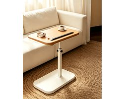 In hoogte verstelbare en opklapbare bijzettafel geschikt voor de woonkamer als salontafel kleine tafel of verplaatsbaar nachtkastje Natuurlijke houtkleur + wit frame